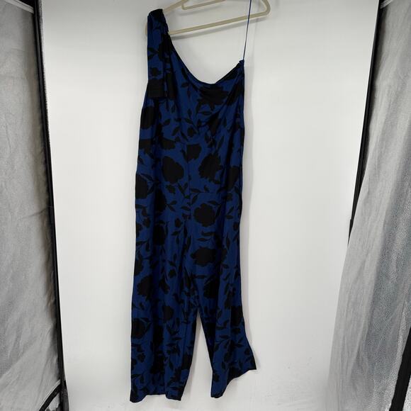 Target X Kate Spade One Shoulder Floral Jumpsuit Women's Sze 16 Blue Linen Blend - Picture 2 of 10